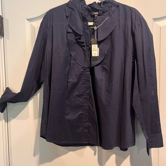 Talbots Navy Ruffle Blouse -NEW - Picture 5 of 5
